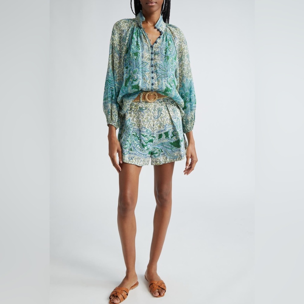 Zimmerman Ottie Paisley Belted Linen Shorts size 1